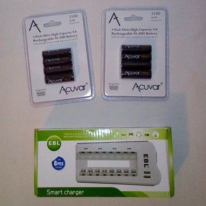 AA Battery - Rechargeable: (8)  3100 mAh Ni-MH Batteries.  Smart Charger. New